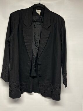 Black Embroidered Linen Women’s Blazer